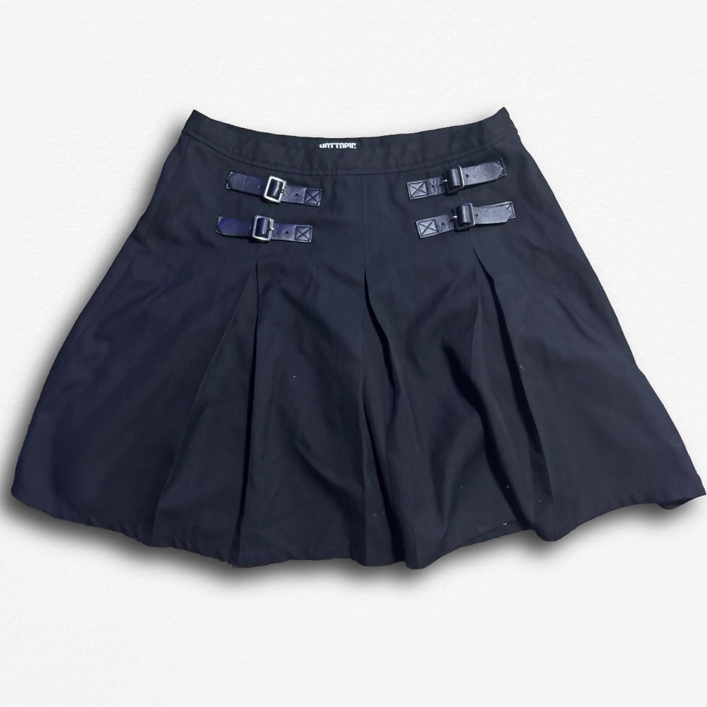 Hot Topic Black Pleated Buckle Mini Skirt Goth Alt Punk Medium